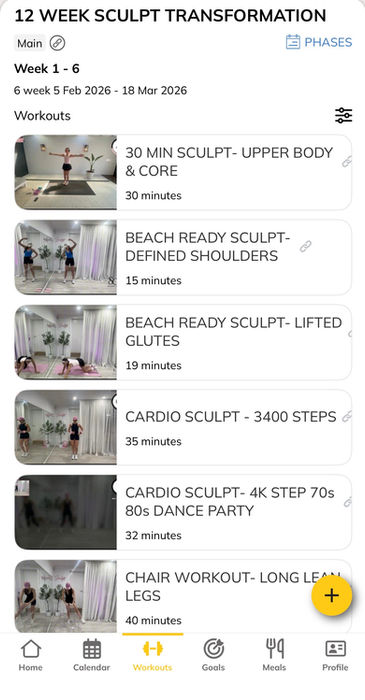 App screen: 12 Week Sculpt workout videos