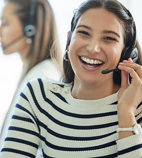 Call center, portrait and woman with hea