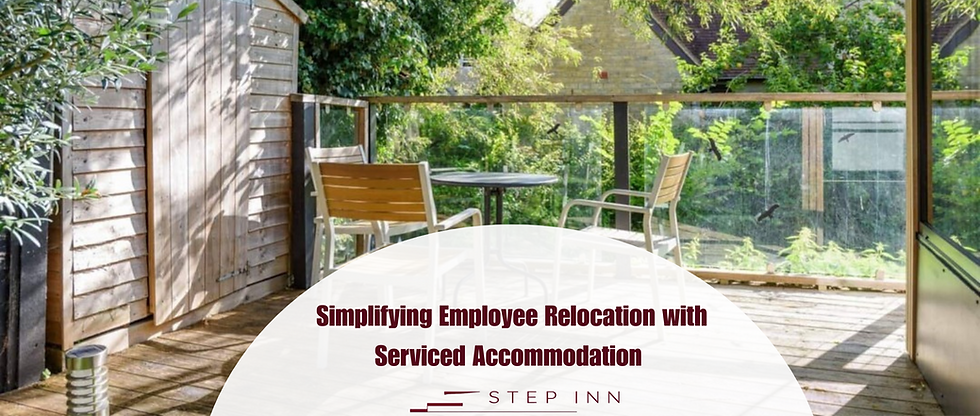 Business professional working from a modern serviced apartment during an employee relocation arranged by Step Inn.