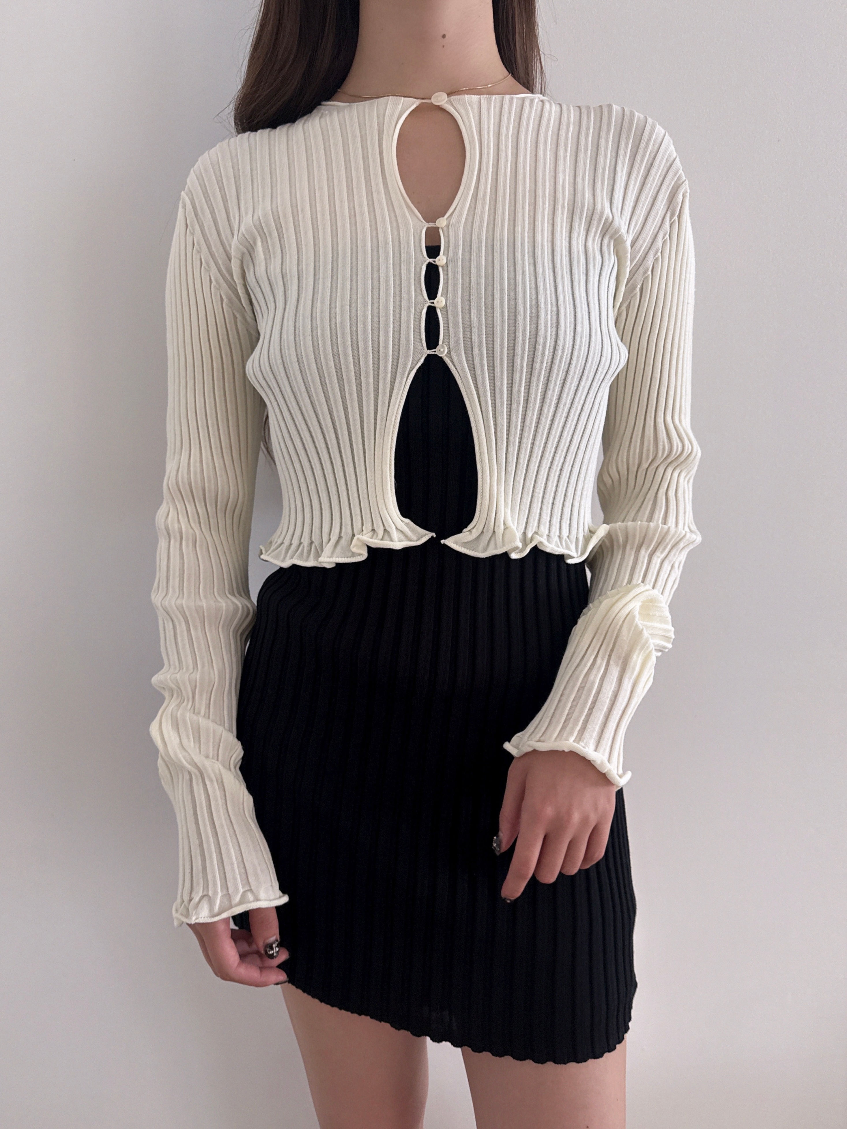 Rib knit cardigan / White