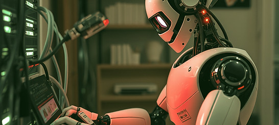 a robot setting up network cables in a h