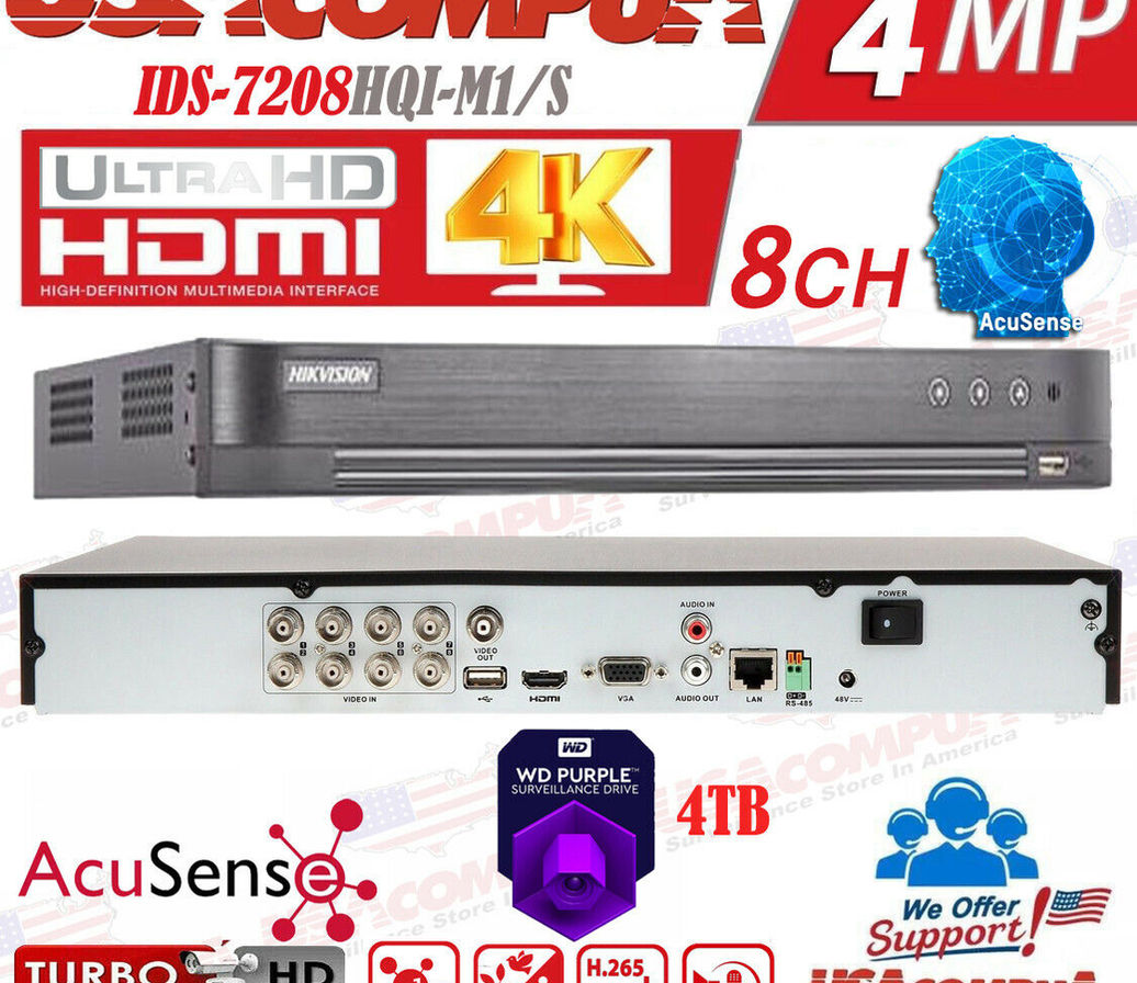 HIKVISION IDS-7208HQHI-M1/S 8 CHANNEL ACUSENSE 4MP HD-TVI DVR + 4CH IP H.265+
