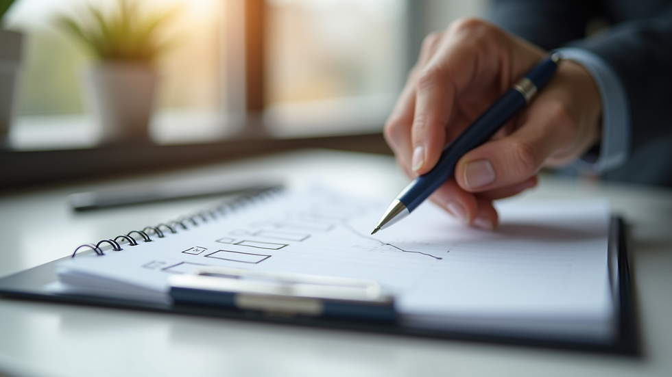 Eye-level view of a notepad with a checklist and pen