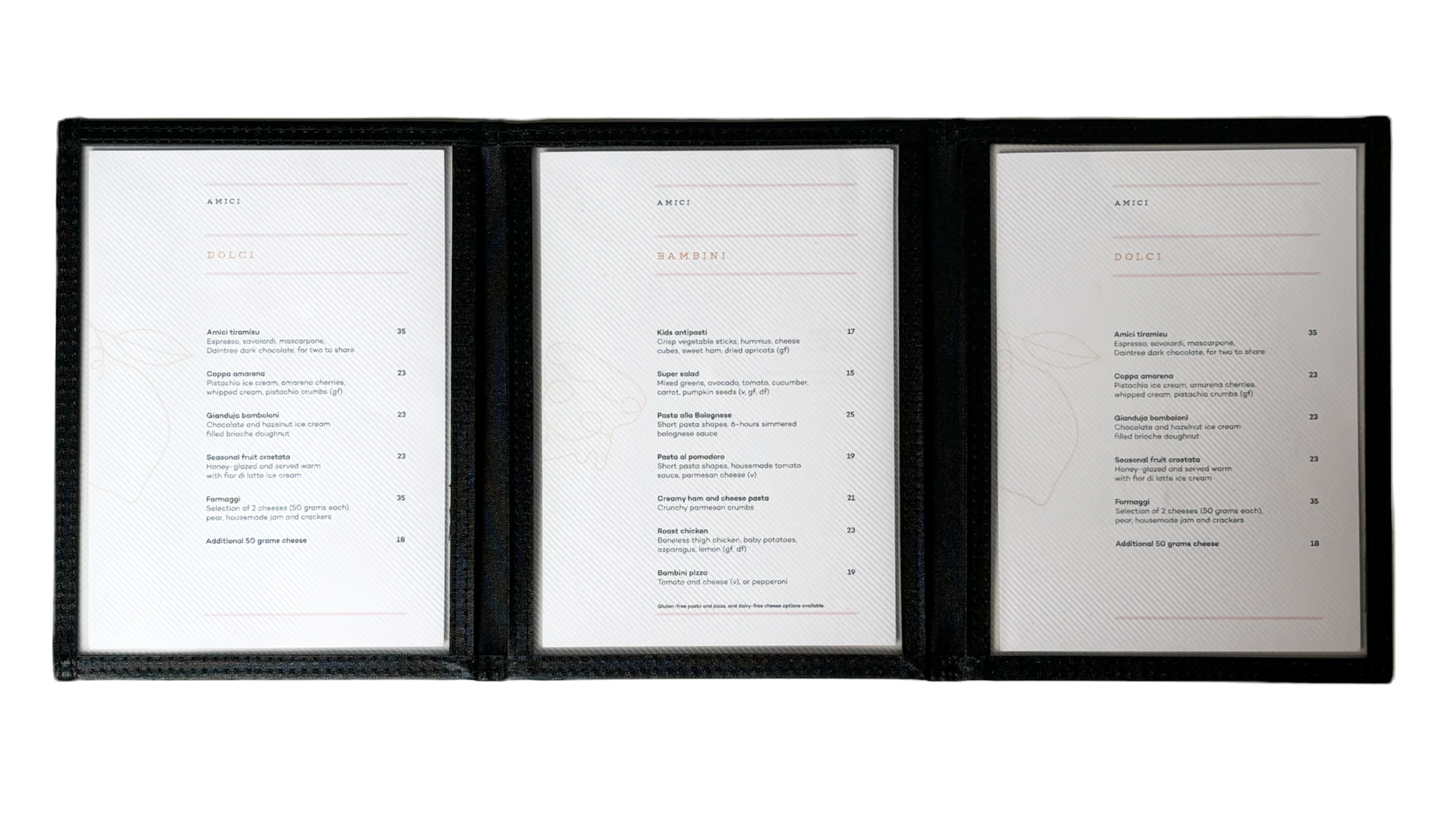 Coated Canvas A5 Tri-Fold Edge-Bound Menu