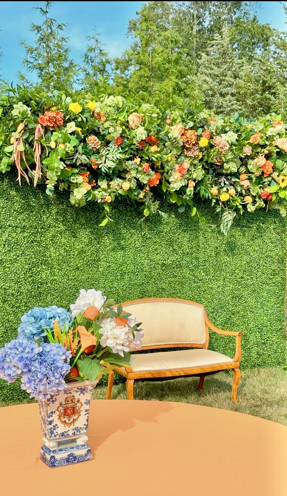 Hedgewall & Garden florals with Love seat chair