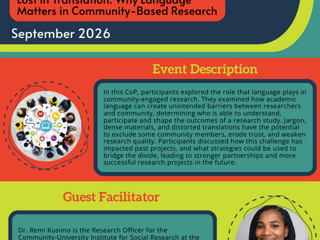 September 2026 CoP Infographic: "Lost in Translation: Why Language Matters in Community-Based Research"