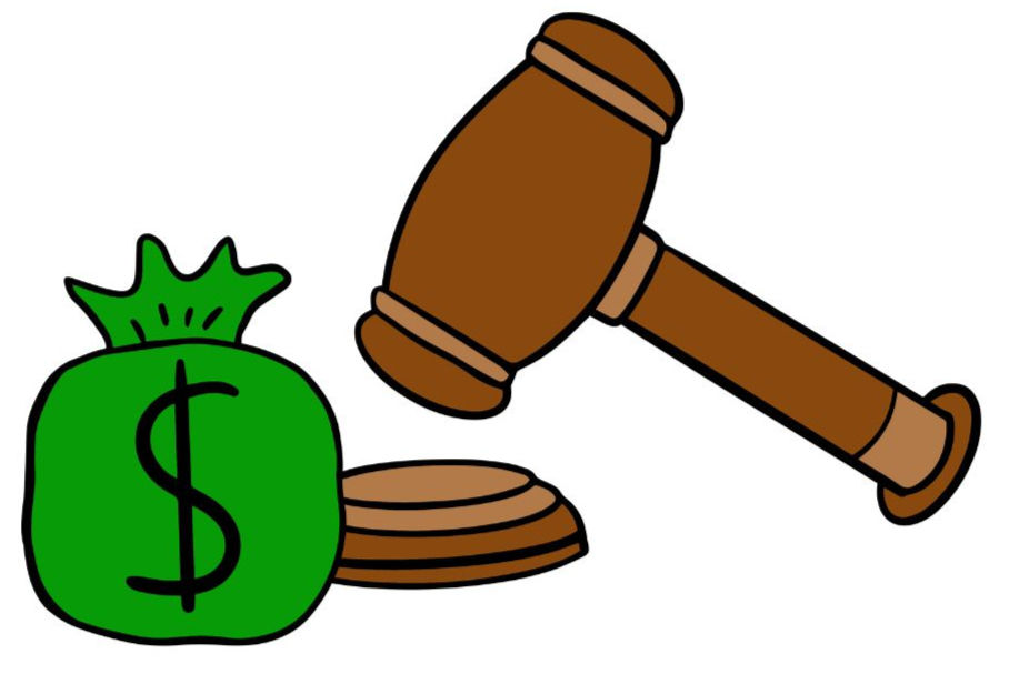 Justice scales next to a gavel and stacked money — visual representation of corruption and the fight for transparency.”
