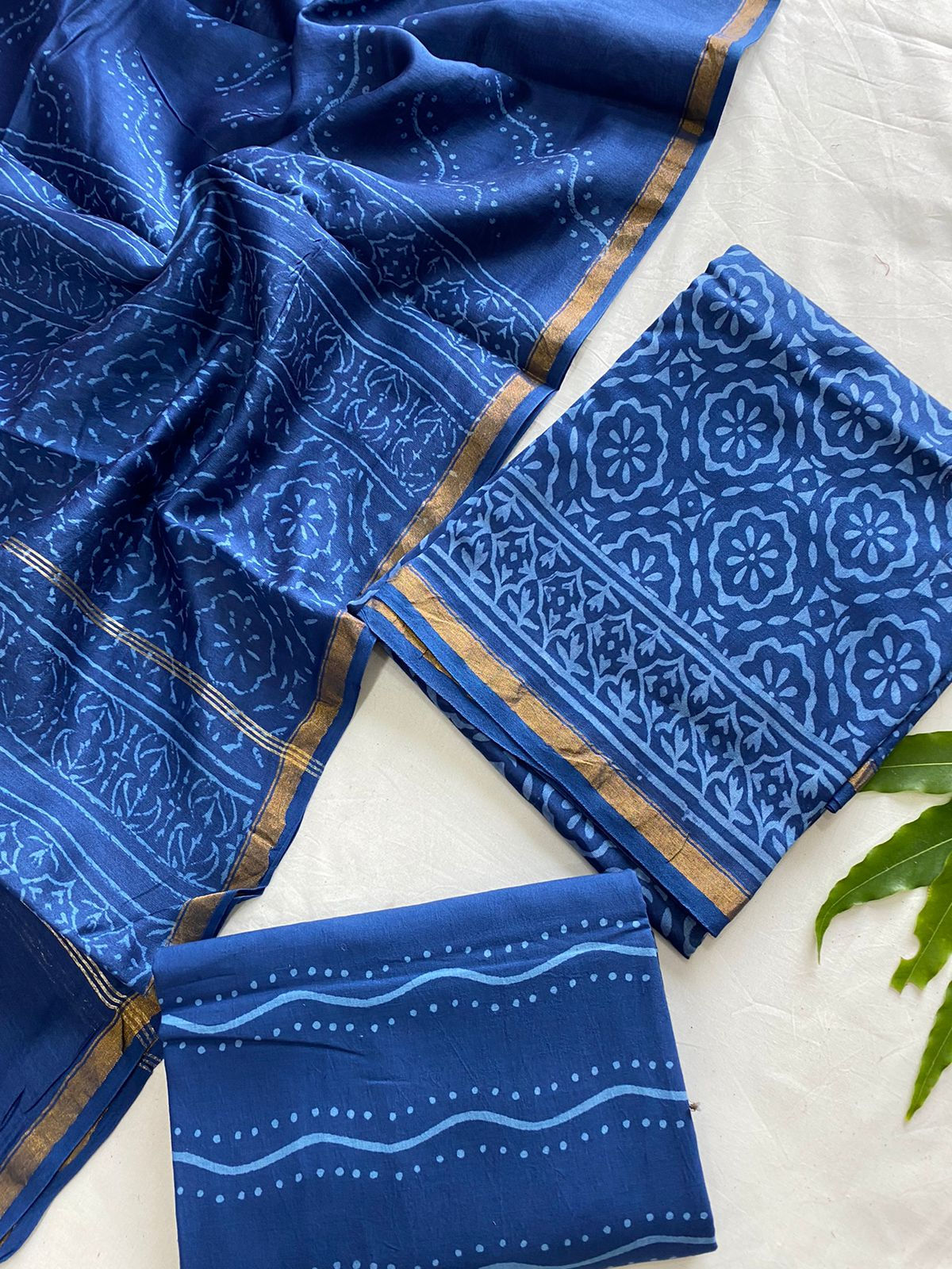Indigo Block Printed Chanderi Suit Set