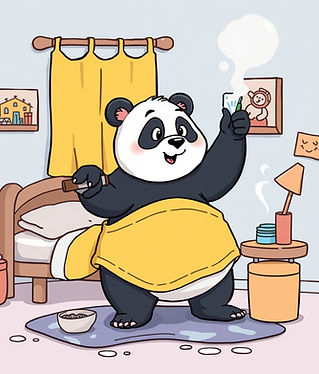 Panda Bear cleaning bedroom.jpg