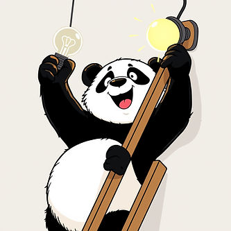 Panda Bear on a ladder changing a lightb