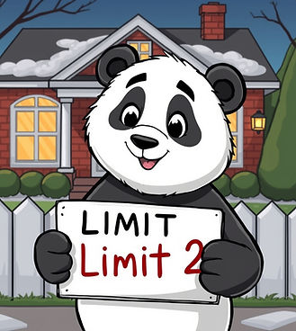 Panda Bear holding a sign in front of ho