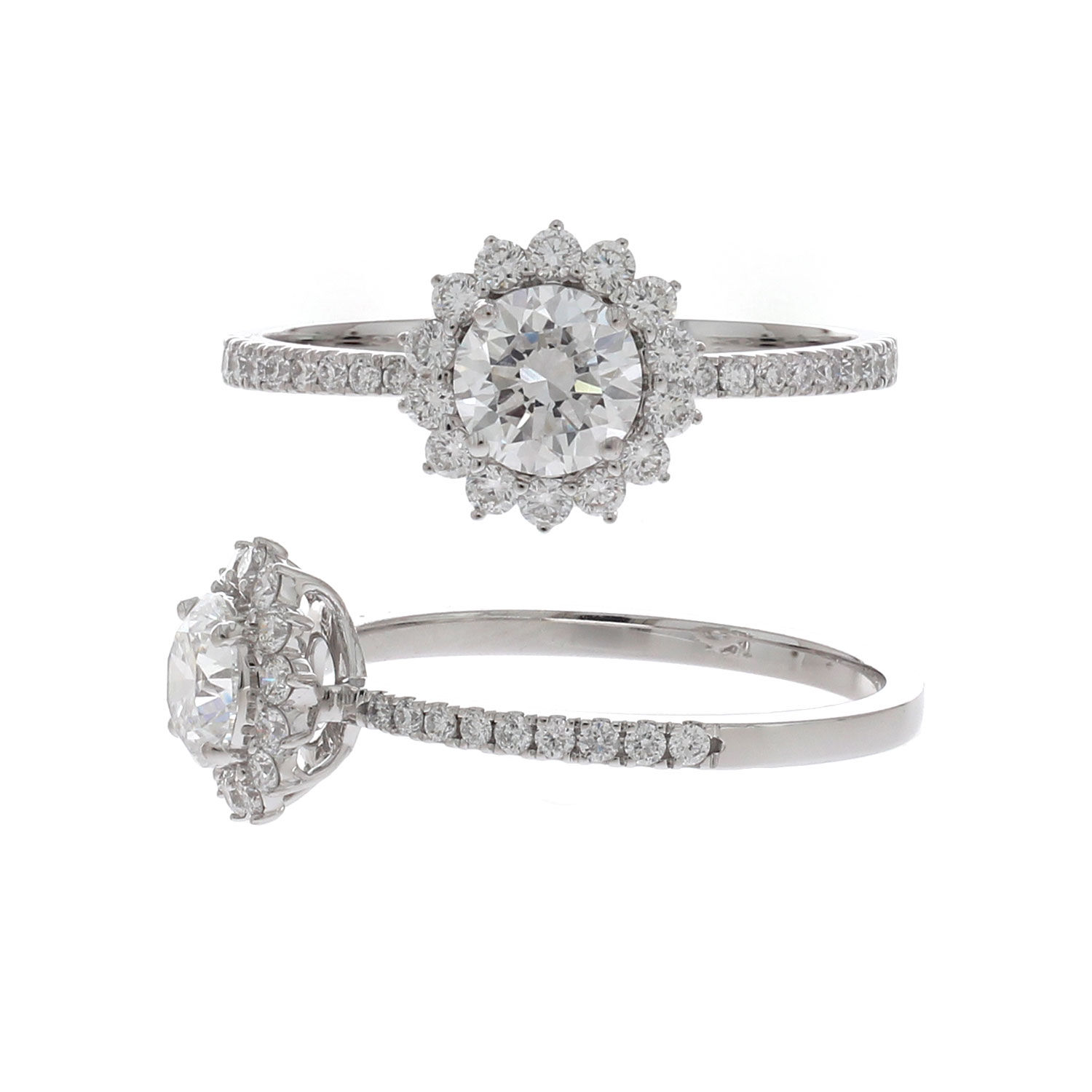 0.922 ct Round White Diamond Halo Ring in 14K White Gold - JDB-103