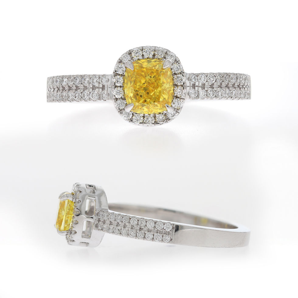 Cushion Cut Fancy Vivid Yellow diamond ring