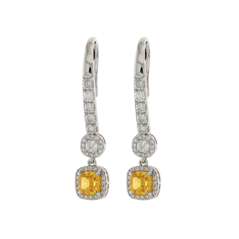 Fancy Vivid Yellow Cushion Cut Diamond Dangle Earrings