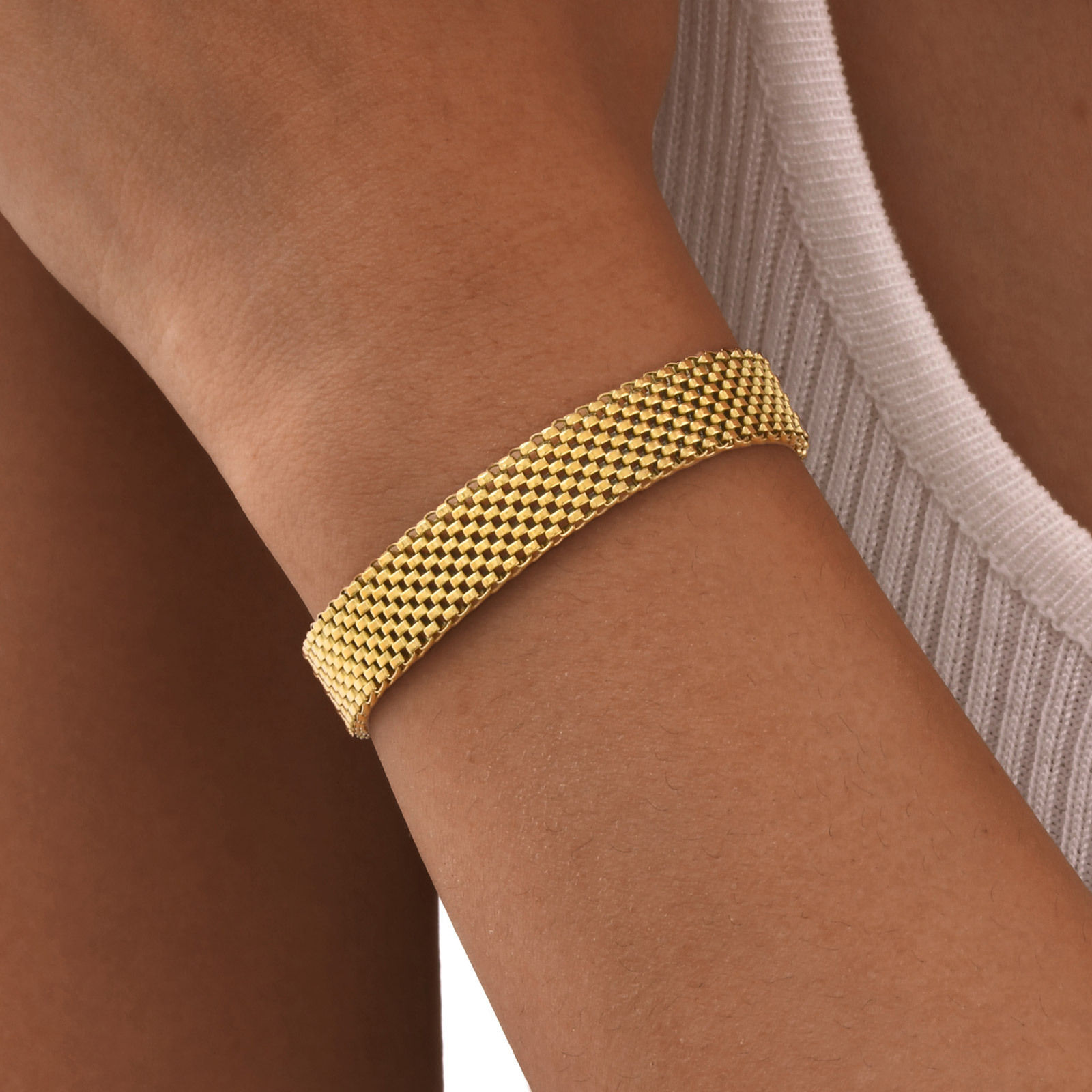 Women's Chunky Link Chain Mesh Bracelet, Stainless Steel Gold Plated Waterproof