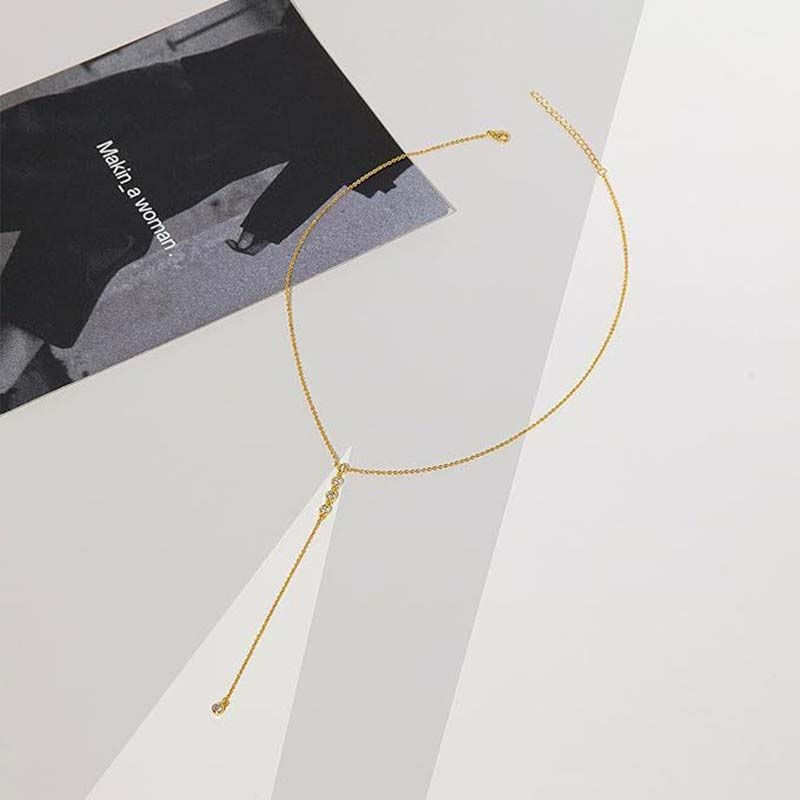 Miniatura: Fashion Metal Y-Shaped Necklaces for Women Exquisite Crystal Zircon Long Tassel 
