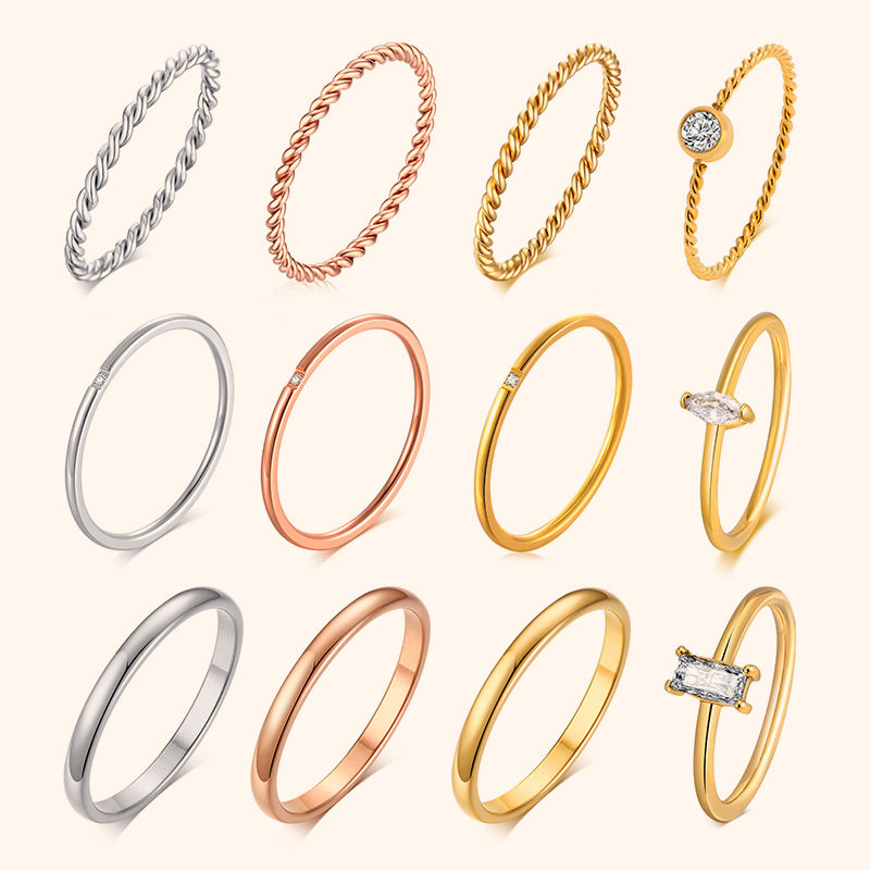Chic Twisted Rope Slim Ring for Women, Stainless Steel Metal Wedding Rings Finge