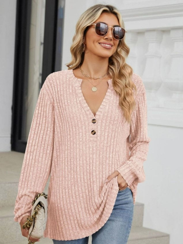 Thumbnail: Ribbed Notched Long Sleeve