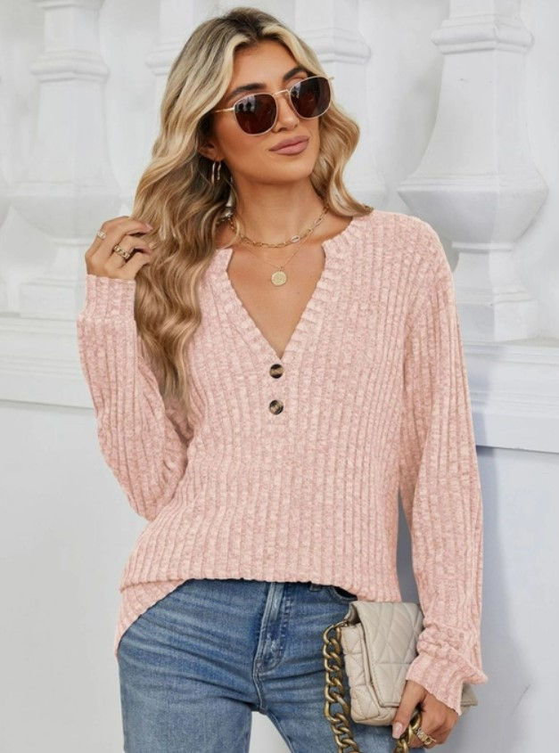 Thumbnail: Ribbed Notched Long Sleeve