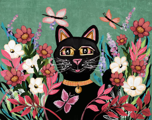 Floral Black Cat Illustration by Lynsey Johnstone Art 