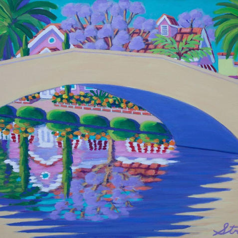 Jacarandas on Retro Canal _ 18 x 24 _ Acrylic on Canvas