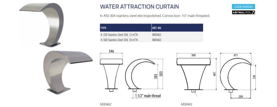 Thumbnail: Astral Pool  Water Attraction Mini Curtain Water Fall Stainless steel