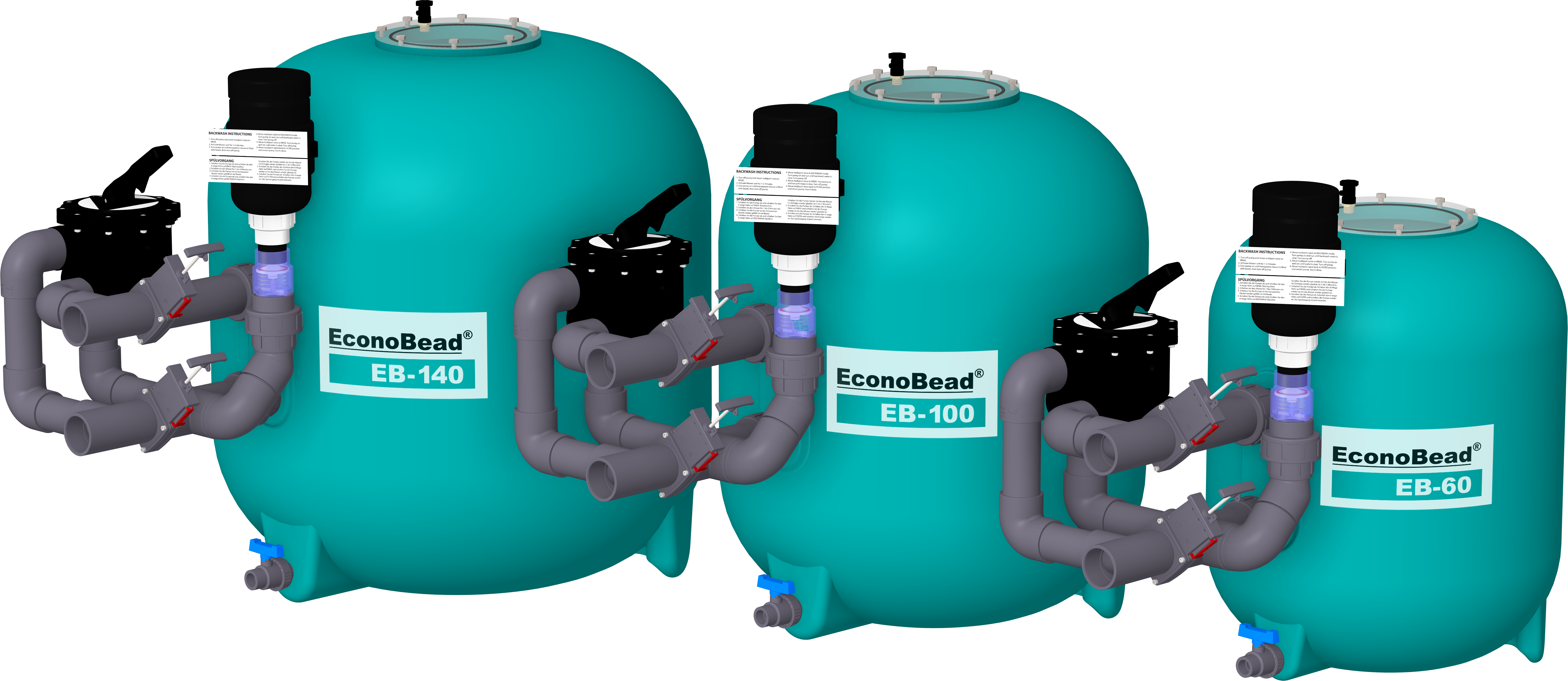 EconoBead Filter EB100 2 inch valve 63mm incl. bypass