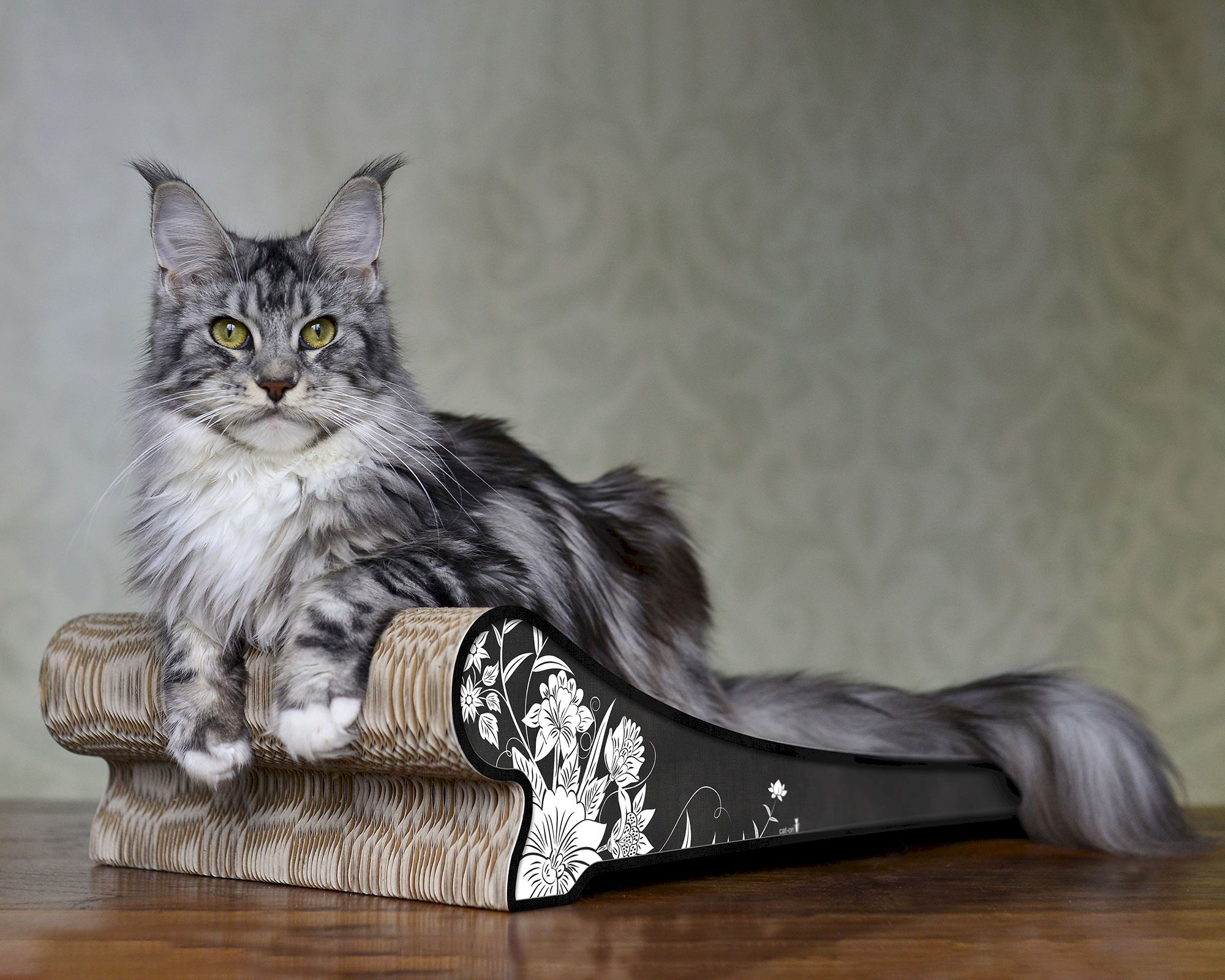 Cat-On Lounger Scratcher - Asia White Flowers On Black