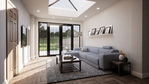 rear extension, bi-fold doors, lantern, living room, interior design