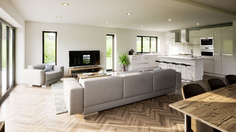 interior design, open plan, living space, kitchen