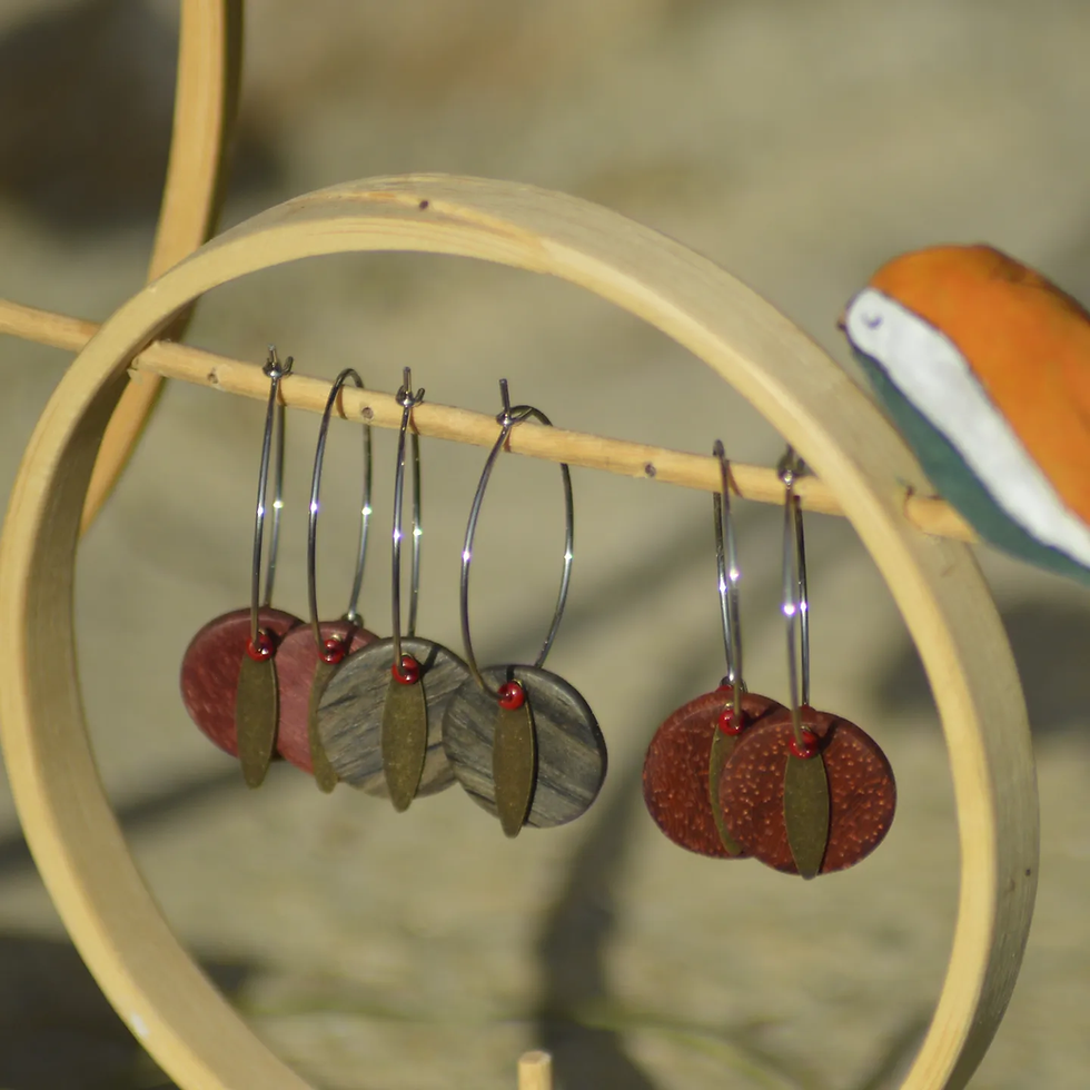 Miniature : Boucles créoles bois et petites feuilles en laiton