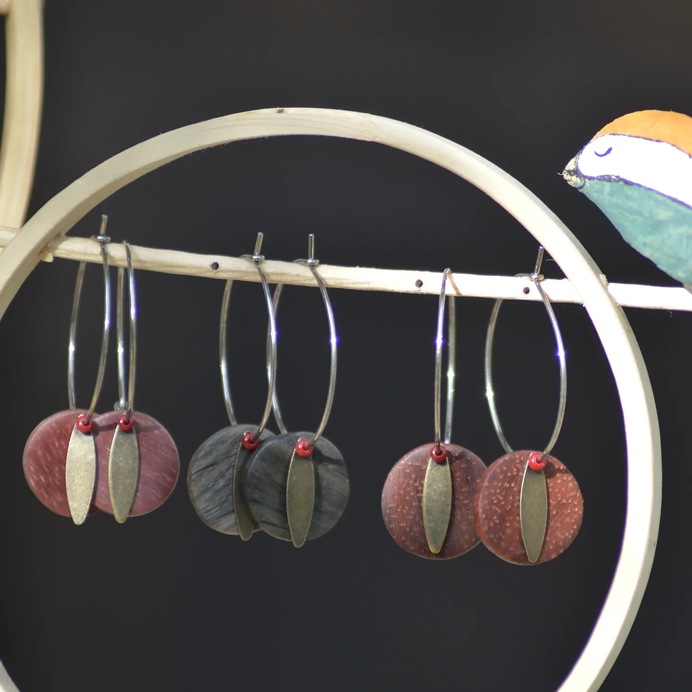 Miniature : Boucles créoles bois et petites feuilles en laiton