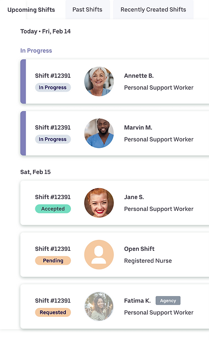 An image showing how BookJane displays shift management