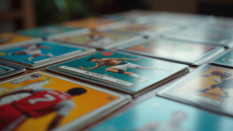 Close-up view of a sports card collection displayed in a neat arrangement