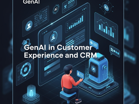 Illustration of Generative AI transforming CRM and customer experience across industries, showcasing personalized, predictive, and intelligent customer interactions.