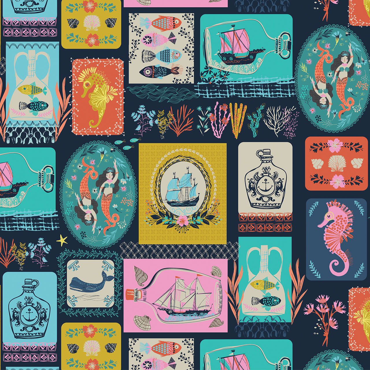 Siren seas - Starfish & Stories -Thread and Ink 100% cotton fabric