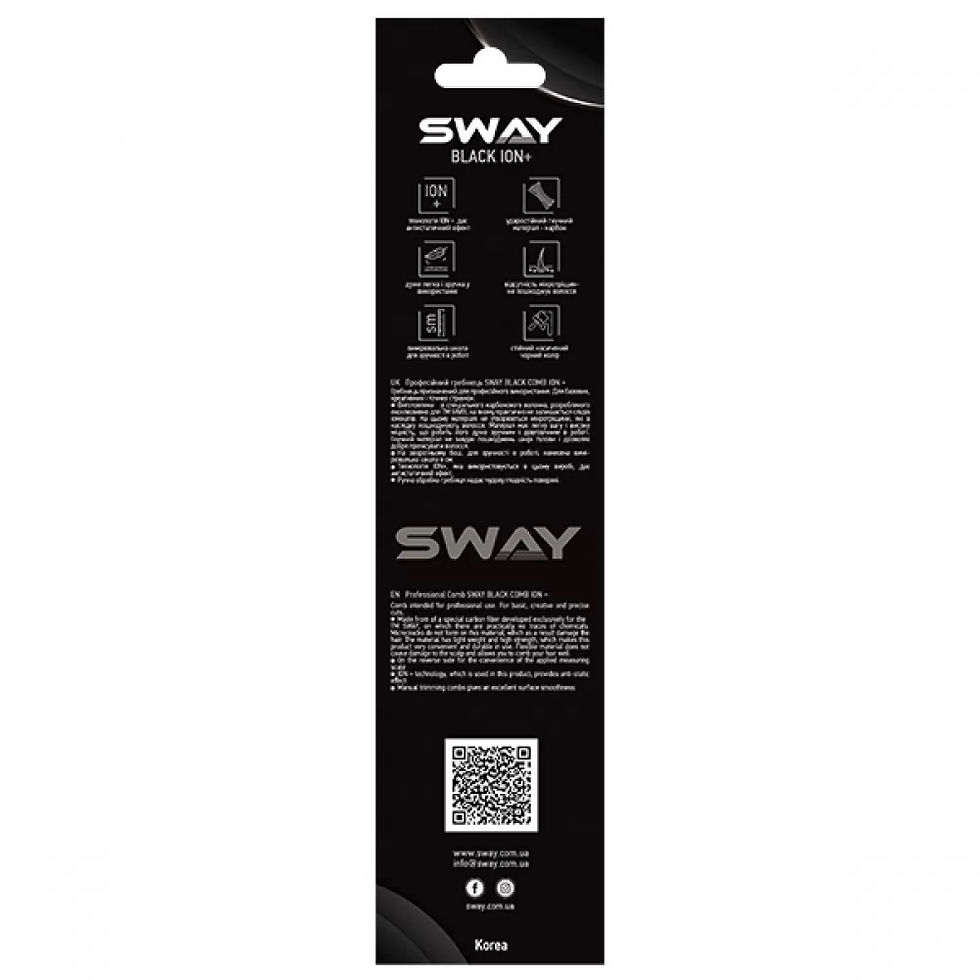 Прев'ю: Малий комбінований перукарський гребінець Sway Black Comb Ion + 104