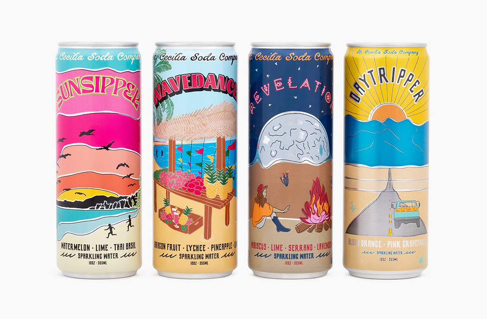 St. Cecilia Soda organic sparkling water – zero sugar sparkling water in Daytripper, Revelation, Wavedancer, Sunsippe