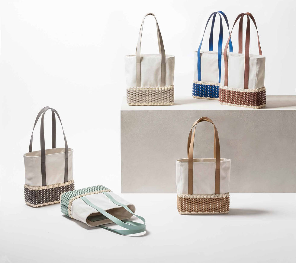 Group of Talais cotton and leather shopping bags by Pigment France