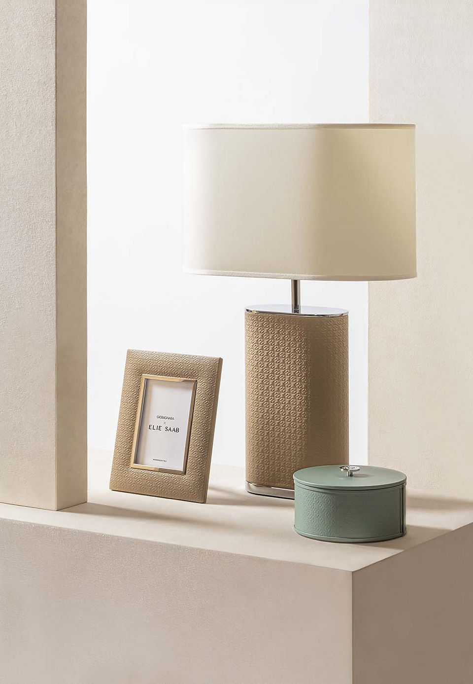 Giobagnara x Elie Saab table lamp, photo frame and leather box