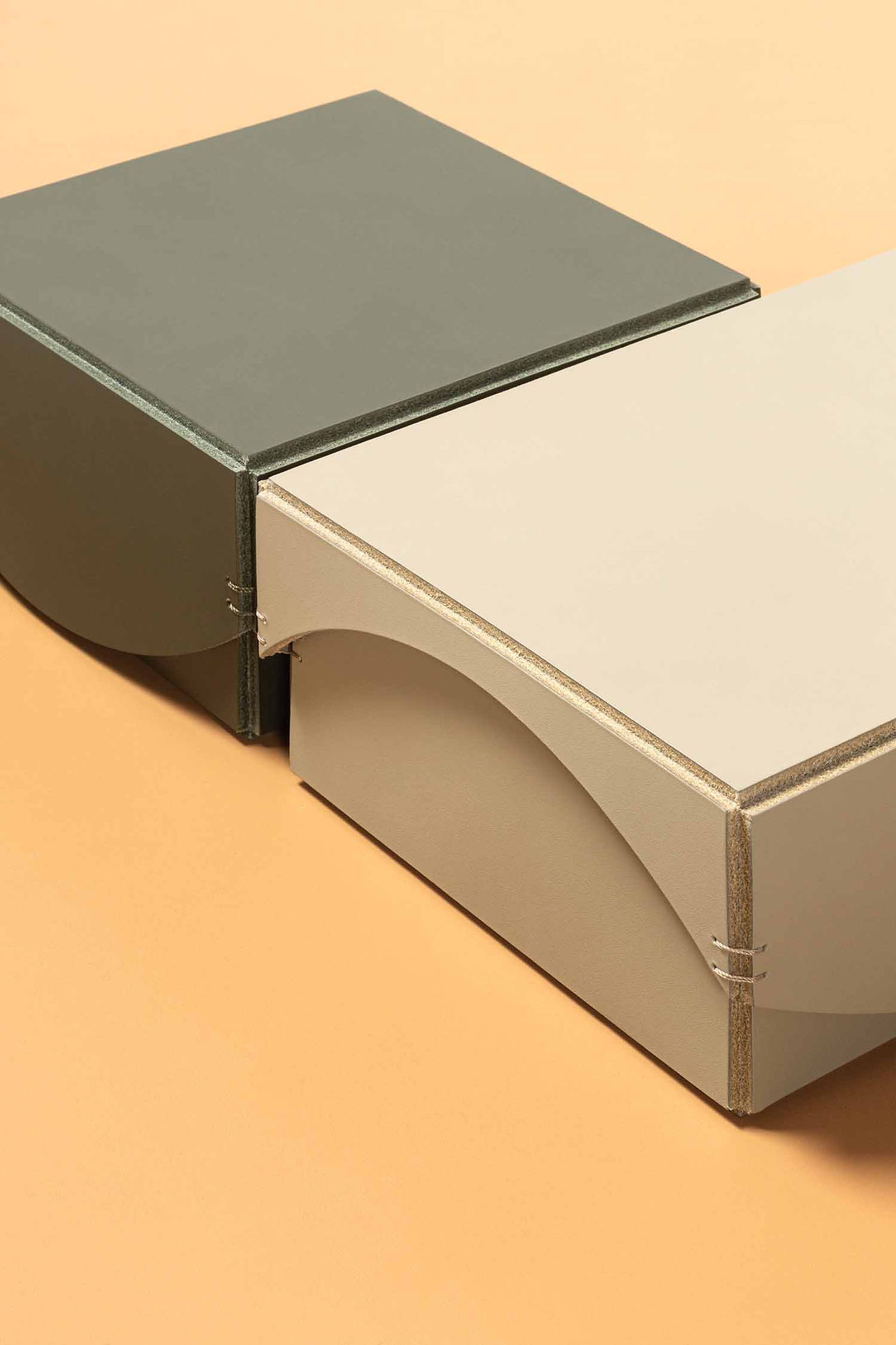 Closeup detail showing the shape, form and stitching details of the Pieces collection