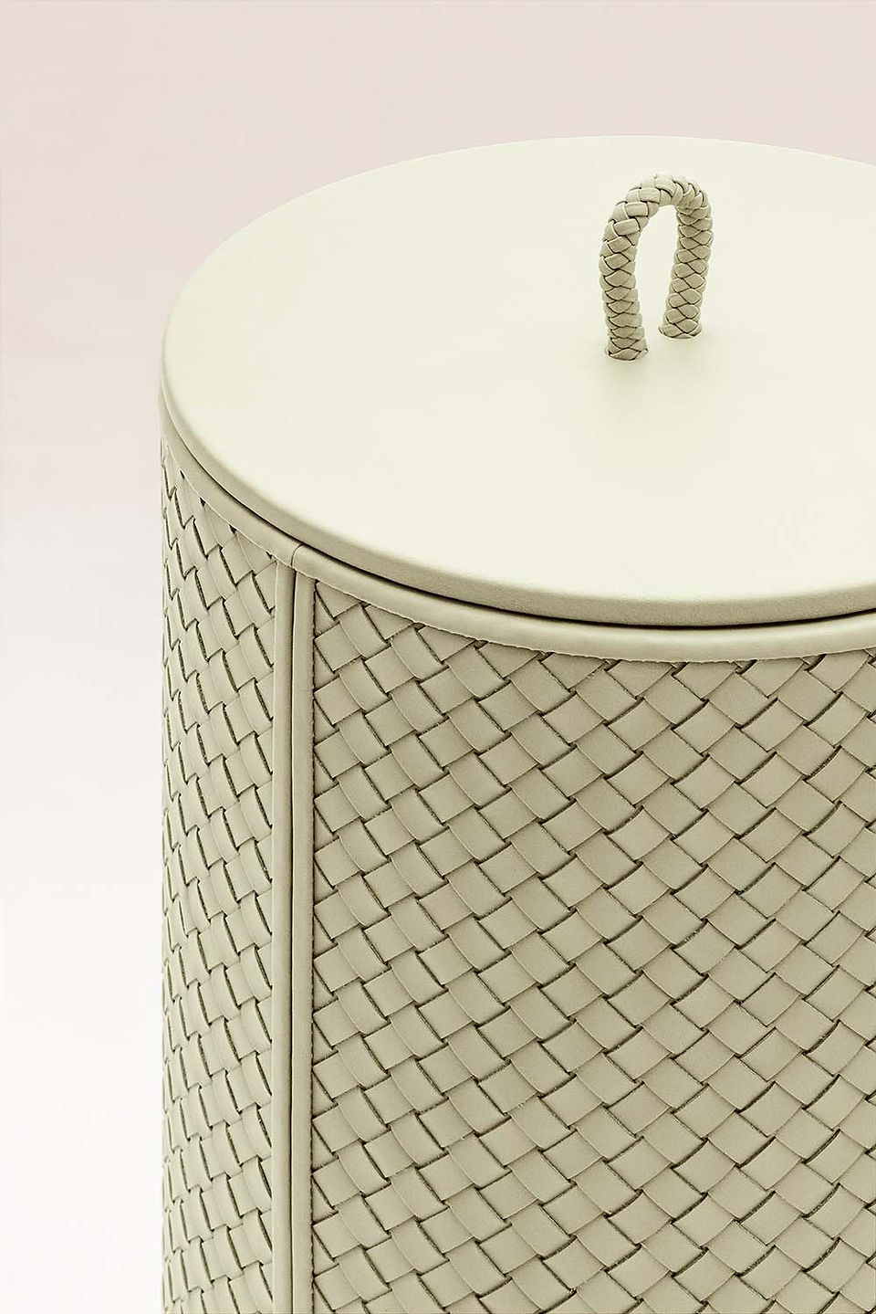 Closeup of Riviere Ivo woven leather bin