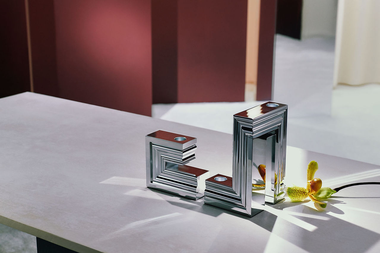 Pair of Christofle's Perspectives frieze candleholders