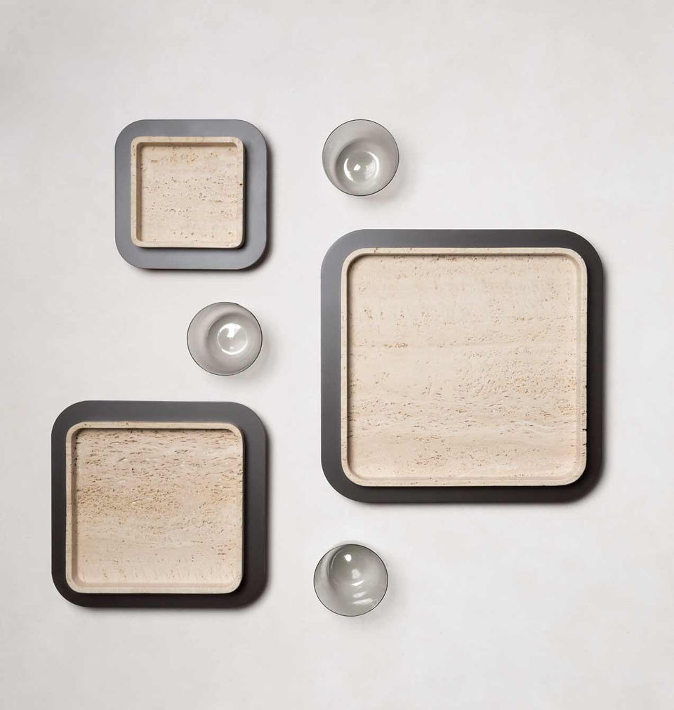Square Lloyd trays with travertine marble