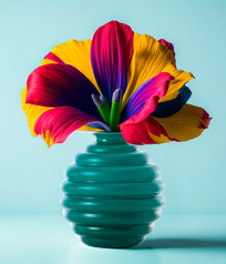 Paraiba green Deco vase from Venini pictured with a large colourful flower