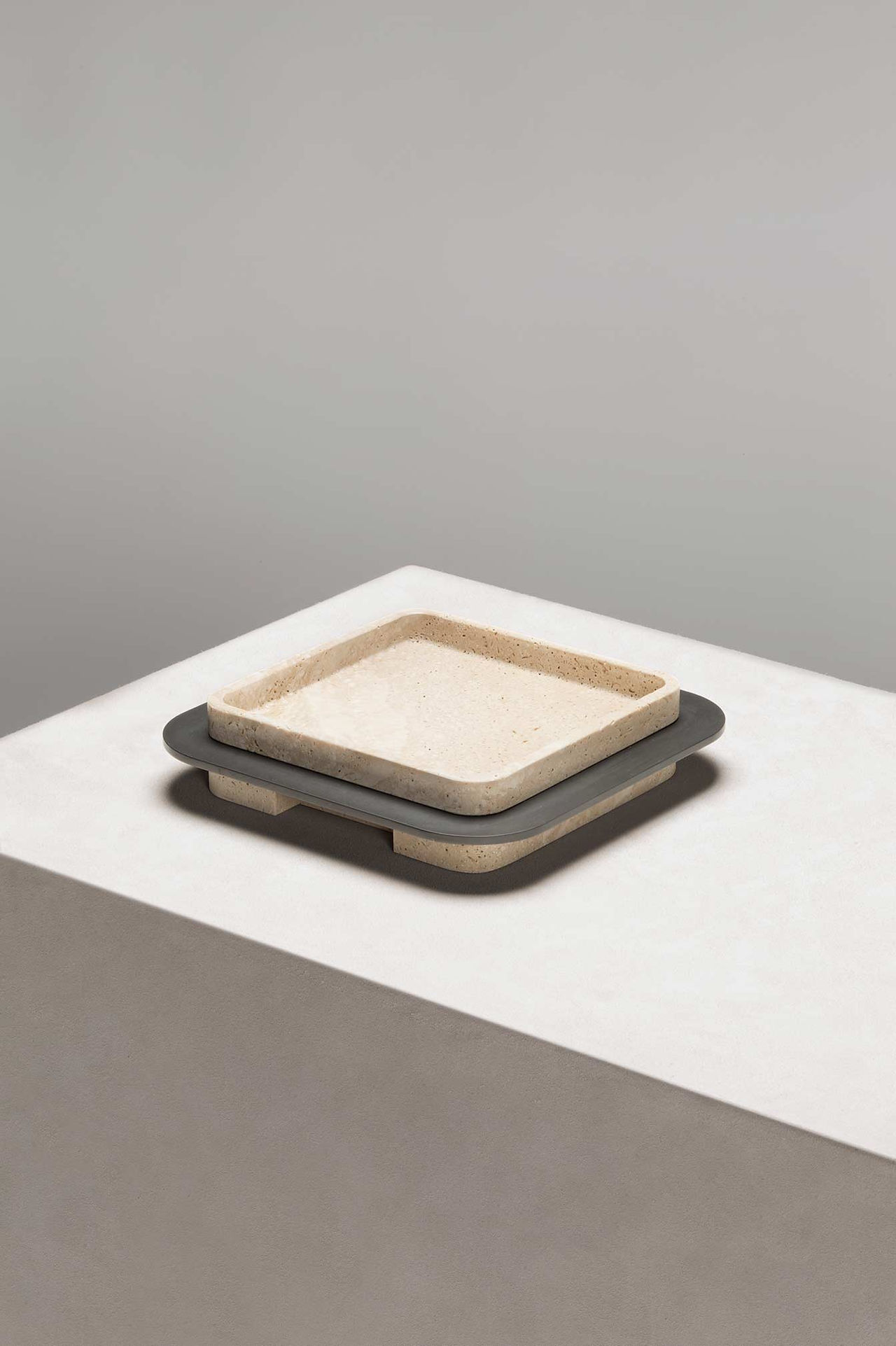 Lloyd square tray with travertine designed by Glenn Sestig