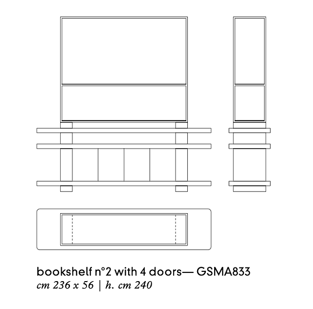 Line drawing of Elliot Bookshelf No.2 GSMA833 with 4 doors