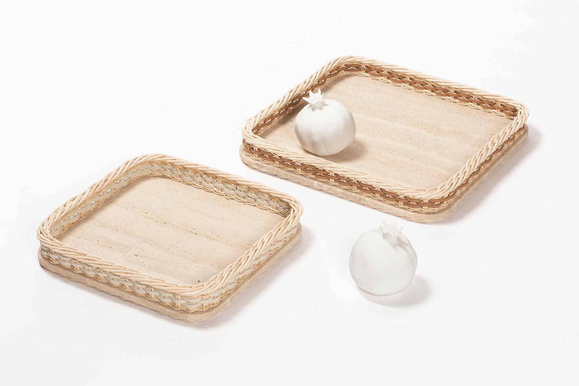 Photo showing small and mini square Orsay trays separately