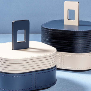 RUDI Nautilus coaster sets in regenerated leather