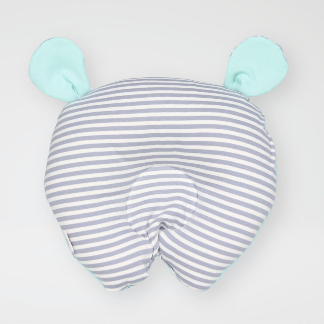 Almohada Anticabeza Plana Oso  Verde Agua/Rayas